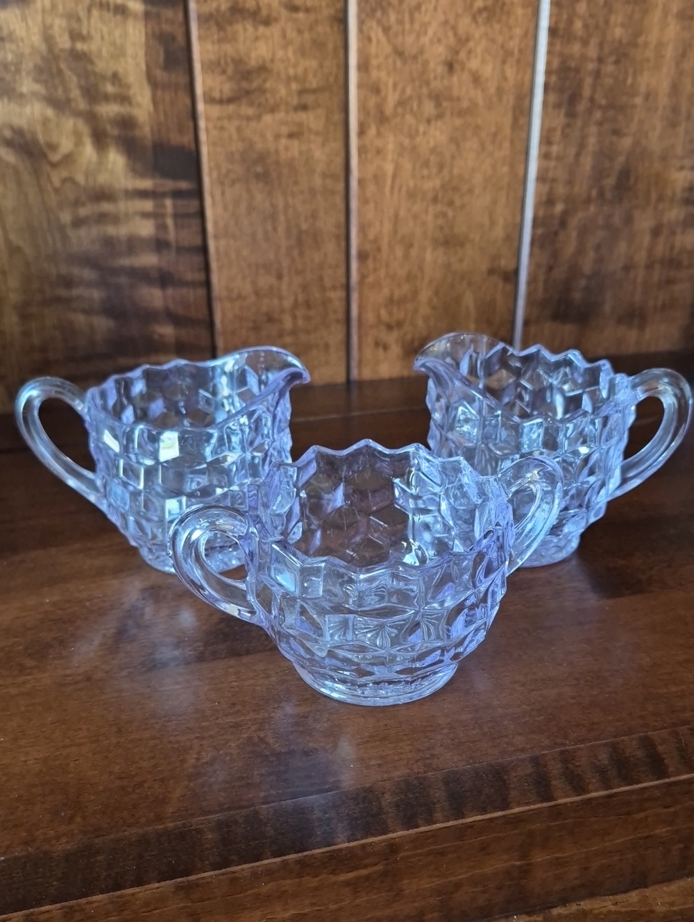 Fostoria Clear Pressed Glass Creamer Set - 3-Piece Small And Cute